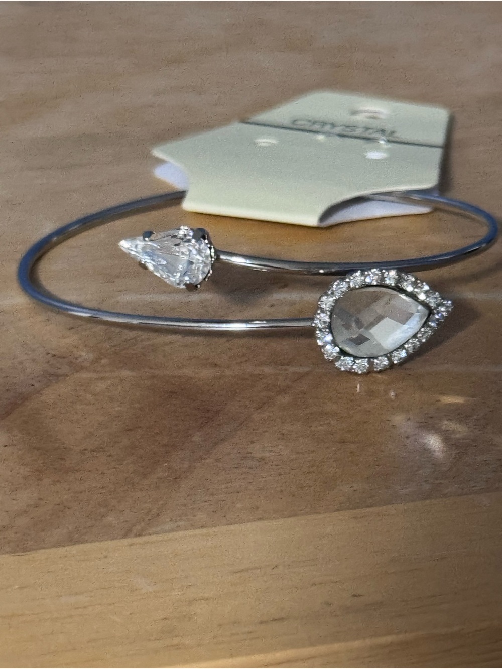 NWT Silver-Tone Teardrop Crystal Open Bangle Bracelet